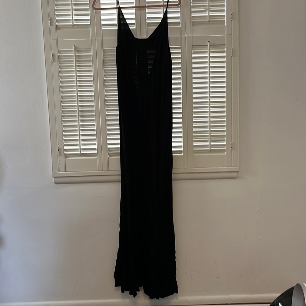 Reformation long black dress with a slip and a wrap tie